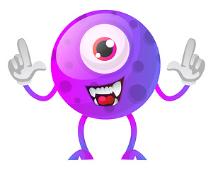 Image showing One eyed purple monster with hands in the air illustration vecto