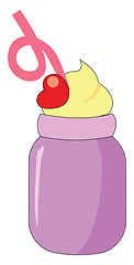 Image showing Vector illustration of a dessert in purple jar with a pink straw