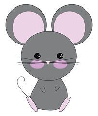 Image showing Cartoon grey mouse with purple ears set on isolated white backgr