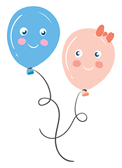 Image showing A pink balloon with bows on its anterior part floats along with 