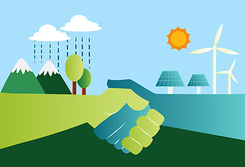 Image showing Shaking hands for eco friendly energy resources illustration vec