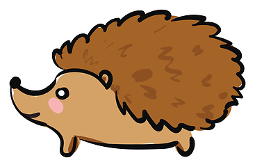 Image showing Cute little cartoon brown hedgehog set on isolated white backgro