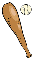 Image showing A brown baseball and a bat vector or color illustration