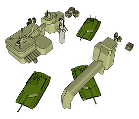 Image showing 3D vector illustration on white background  of a military base