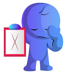 Image showing Sad blue cartoon caracter holding a notepad illustration vector 