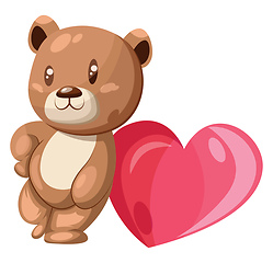 Image showing Brown and white bear leaning on a big pink heart vector illustra