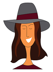 Image showing Smiling girl in a big grey hat with purple ribbon vector illustr