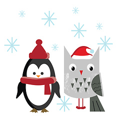 Image showing An owl and penguin in Christmas party vector or color illustrati