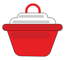 Image showing Clipart of a red-colored non-stick saucepan provided with a whit