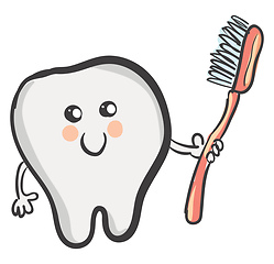 Image showing A cartoon tooth with a smiley face looks cute vector or color il