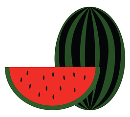 Image showing Clipart of a big watermelon and a slice of watermelon vector or 