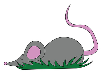 Image showing Drawing of a cute little grey mouse set on isolated white backgr