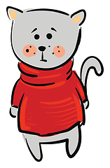 Image showing Cat wearing red sweater 