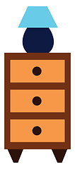 Image showing A blue table lamp placed on a tall wooden bed side shelf vector 