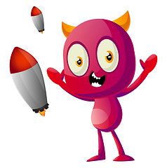 Image showing Devil with rockets, illustration, vector on white background.