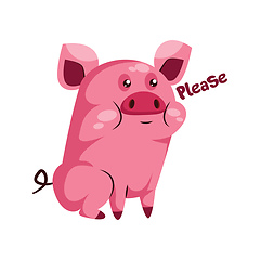 Image showing Cute pink piggy saying Please vector illustration on a white bac