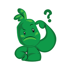 Image showing Confused green monster with question mark vector sticker illustr