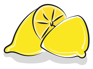 Image showing Clipart of a whole lemon cut into two unequal halves vector or c