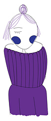 Image showing Line art of a short-haired girl in a purple-colored sweater vect