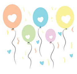 Image showing Set of oval shaped balloons with heart-shaped patterns tied to i