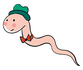 Image showing Pink worm with green hat and red bow tie vector illustration on 