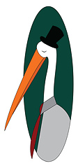 Image showing Cartoon of a stork with a black highhat and red tie vector illus