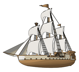 Image showing Simple vector illustration of an old sailing ship white backgoru