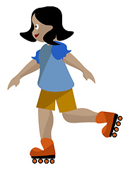 Image showing Clipart of a small girl on roller skates vector or color illustr