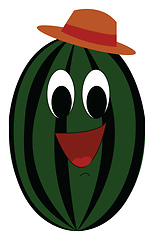 Image showing Cartoon of a smiling water melon with a orange hat vector illust