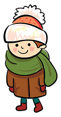 Image showing A little boy in winter clothes vector or color illustration