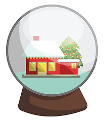 Image showing Vector illustration of a christmas crystal ball with red house i