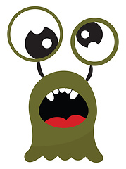 Image showing Cartoon funny green monster with an open mouth exposing five ova