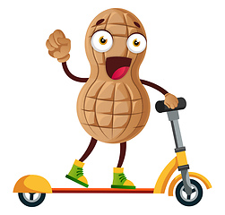 Image showing Peanut riding electric scooter, illustration, vector on white ba