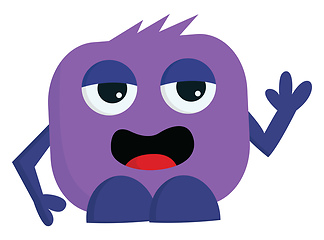 Image showing Blue and purple monster waving vector illustration on white back