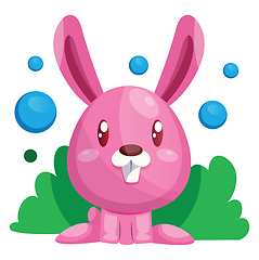 Image showing Pink easter rabbit sitting in green grass illustration web vecto