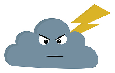 Image showing Dark grey cloud with yellow lightningvector illustration on whit