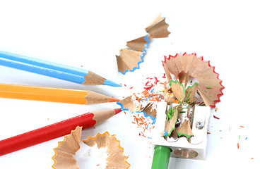 Image showing Pencils and sharpener