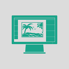 Image showing Icon of photo editor on monitor screen
