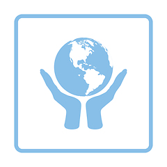 Image showing Hands holding planet icon