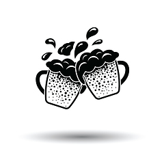 Image showing Two clinking beer mugs with fly off foam icon