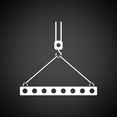 Image showing Icon of slab hanged on crane hook by rope slings 