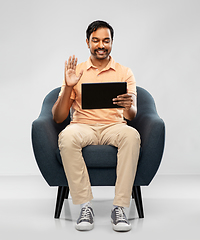 Image showing indian man with tablet pc having video call