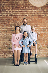 Image showing Happy family traditional portrait, old-fashioned. Cheerful parents and kids