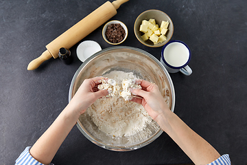 Image showing chef or baker making dough at bakery