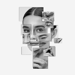 Image showing Surreal portrait of woman made of different pieces of photos. Art collage.