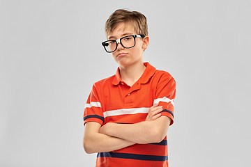 Image showing portrait of sad boy in eyeglasses