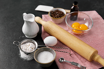 Image showing rolling pin, milk, eggs, flour and chocolate