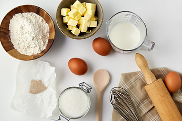 Image showing rolling pin, butter, eggs, flour, milk and sugar