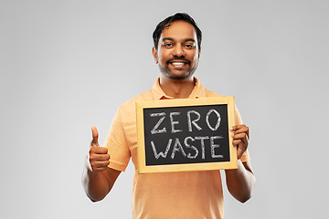 Image showing indian man holding chalkboard with zero waste