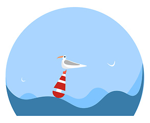 Image showing Portrait of a gull bird on a buoy vector or color illustration